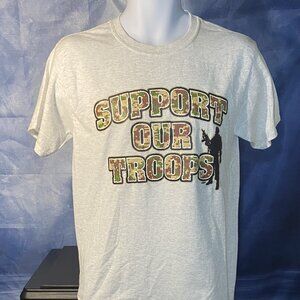 New Support Our Troops adult unisex ASH colored Tee Shirt